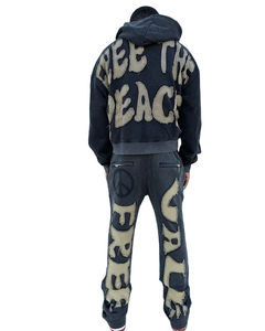 Pantalones Deportivos Personalizados con Bordado, Estilo Patchwork Desgastado, Sudadera con Capucha, Pantalones Deportivos para Hombre, Estilo Acampanado, Lavado Ácido, Trajes Deportivos, Muestra Gratis - Product Image 1