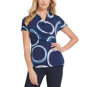 Top Blu Casual da Donna DKNY con Arricciatura Laterale, Taglia Media, Traspirante e con Vita Naturale, Ideale per Occasioni di Tempo Libero - Product Image 1