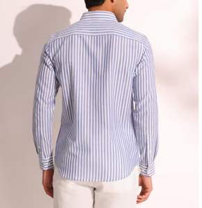 เสื้อเชิ้ตผ้าฝ้ายลายทางสำหรับผู้ชายเสื้อเชิ้ต100% สีขาว - Product Image 3