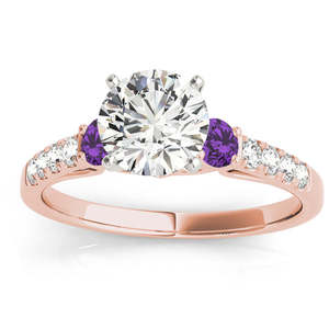 14K Rose Gold Fine <b>Jewelry</b> <b>Set</b> Diamond & Amethyst Three Stone <b>Bridal</b> Ring 0.55ct - Product Image 3