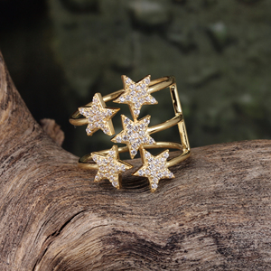Anillo de Oro Amarillo de 14k Hecho a Mano con Diseño de Estrella, Regalo para Seres Queridos, Anillo de Compromiso con Diamantes Naturales Engastados, Estilo Bohemio, Joyería Fina - Product Image 6
