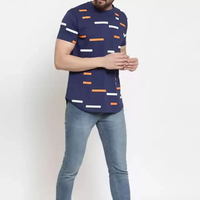 T-shirt Homme 200 Grammes Coton Peigné Tricoté Col Rond Bleu Marine Coupe Droite Urbain Uni Quotidien