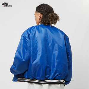 Custom Satin Baseball Teams Jacket with Front Embroidery Stand Collar for Winter Season with Team Number and Name - Product Image 3