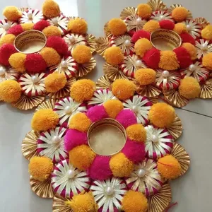 Portavelas hecho a mano Rangoli decoración del hogar regalo para mujeres regalos de inauguración boda Diwali regalo esteras florales decoración de fiesta de té - Product Image 1