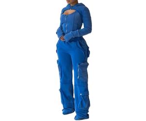 Nouveauté : Survêtement pour femme avec plusieurs poches cargo zippées, 100% coton molletonné 450 GSM, survêtements pour femme - Product Image 5