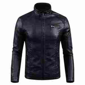 Chemises à broderie avec appliques en cuir PU de haute qualité pour hommes Vestes à fermeture éclair pour hommes Fabricant de vestes en cuir PU noir - Product Image 1