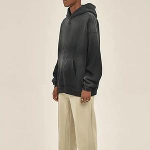 Personnalisé noir surdimensionné 400g polaire recadrée sweats à capuche délavé à l'acide style luxe épaule tombante 100% coton pour l'hiver - Product Image 3