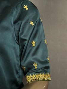 Kurta Tradicional Pakistaní para Mujer, Corte Personalizado, Mangas Cortas, Sharara, Palazzo, Farshi, Shalwar, Rayón, Satén, Organza, Zari - Product Image 3