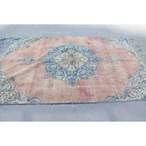 Alfombra turca vintage grande de 5.2x10.1 pies (157x307 cm), alfombra azul con lunares - Product Image 3