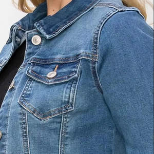 Chaqueta Vaquera Corta Personalizada al por Mayor para Mujer, Elástica, Ajustada, de Manga Larga, de Algodón Orgánico, Ecológica, Nueva Moda Casual - Product Image 6