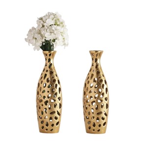 Juego de 2 Jarrones Modernos de Metal Plateado Martillado, Decoración de Hogar de Aluminio Premium, Centros de Mesa Decorativos en Oferta - Product Image 4