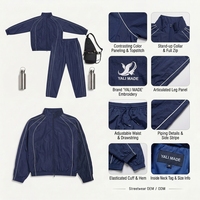 Conjunto de Chaqueta Deportiva con Cremallera de Doble Extremo y Cuello Alto, en Popelina de Algodón Técnico con Ribete Reflectante Personalizado, Fabricación OEM