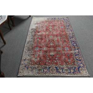 พรมขนแกะสีน้ำเงินสีแดงคลาสสิกขนาด3.6 X 6.5ft แฮนด์เมดพื้นที่ขนาดใหญ่แบบตุรกีสี่เหลี่ยมโถงทางเดินการเย็บปะติดปะต่อกันดีไซน์แอบสแตรกแผ่นรองยางขนาด10มม. - Product Image 3