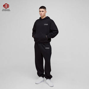 Survêtement à capuche Boxy surdimensionné noir poids lourd 500gsm 100% coton éponge française personnalisable bouffée imprimé Logo épais survêtement - Product Image 1