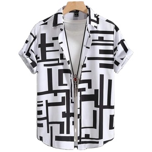 High Quality Solid Button-down Knitted 100% Cotton <b>Men's</b> Short Sleeve Beach <b>Party</b> <b>Shirts</b> - Product Image 1