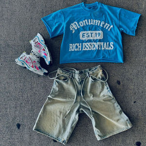 MFG เสื้อยืดครอปผ้าฝ้ายบ็อกซี่สำหรับผู้ชายใส่100% ปักทรงหลวมสไตล์ฮิปฮอปโอเวอร์ไซส์ขายส่ง - Product Image 2