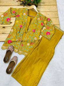 Ensemble Kurti moderne trois pièces en velours et broderies lourdes à séchage rapide pour femme Ramdev Trading, idéal pour les mariages et le Diwali - Product Image 6