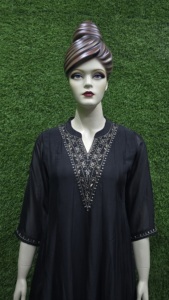 Elegante conjunto negro Anarkali Kurti con divisor Palazzo Chinon Dupatta Premium vidrio seda étnico puro Khatali trabajo mujeres - Product Image 2