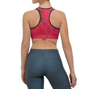 Custom Wholesale Hibiscus With Navy Stars Sports Bra Four-way Stretch Technology Moisture-wicking comfort Sports Bra. - Product Image 4