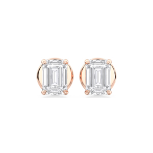 1.00 CT F/VS Emerald Cut Lab Grown Diamond Four Prong Set Boucles d'oreilles en or massif pour unisexe - Product Image 3