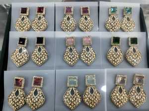 Magnifiques boucles d'oreilles pendantes Polki, boucles d'oreilles Jugnu avec moissanite Polki, bijoux indiens fusion - Product Image 4