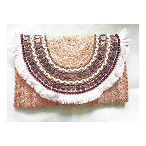 Bolso de hombro plisado de moda para mujer india, Asa con cuentas de Color sólido, cierre de cremallera, forro de algodón, decoración de borlas bordadas - Product Image 5