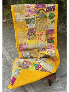 Tapiz de decoración para el hogar bordado Sari Patchwork 100% camino de mesa de algodón colgante de pared indio tiro hecho a mano para aniversario primavera - Product Image 4