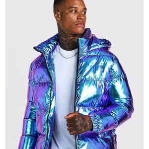 Chaquetas Acolchadas Reversibles Impermeables Reflectantes Holográficas con Capucha Unisex de Nueva Moda, Bolsillos con Ribete, Puños Elásticos, Poliéster - Product Image 5