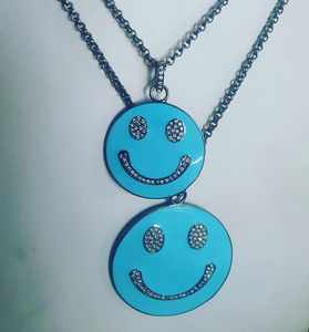 Smile Turquoise émail diamant Vintage noir plaqué rhodium 925 pendentif en argent Sterling 40MM-pour cadeau d'anniversaire de fête de mariage - Product Image 3