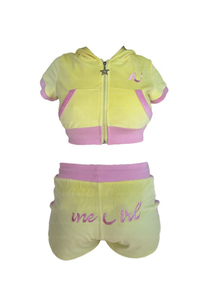 2024 ผู้ผลิตที่กําหนดเองที่กําหนดเองสุภาพสตรีกางเกงขาสั้นสองชิ้นชุดกํามะหยี่ Sweatsuits เย็บปักถักร้อย Zip Up Velour วอร์มสําหรับผู้หญิง - Product Image 3