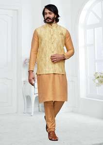 Vente en gros d'usine Maruti Fashion MF206 Veste de pyjama Kurta en soie pour hommes pour les fêtes de mariage en plein air indien - Product Image 3