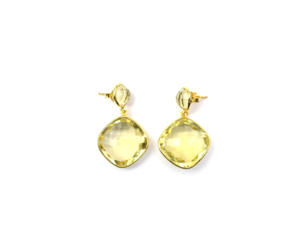 925 Sterling Silver <b>Lemon</b> Quartz Gemstone With Gold Plated Handmade Fashionable Gift for Her Stud Earring - Product Image 2