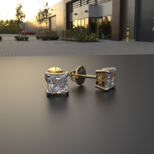 Avarta Bijoux Argent Sterling 0.30 Carat Chaque Princesse Cut Unisexe Solitaire Boucles D'oreilles - Product Image 3