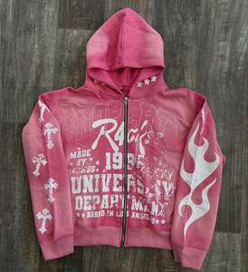 Sudadera con Capucha Extra Grande Estampada Personalizada 2025, 100% Poliéster, Lavado Ácido, Estilo Vintage, con Pedrería, para Hombre - Product Image 2