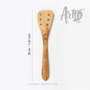 Espátula de madera de olivo Premium hecha a mano, herramienta de accesorio de cocina elegante ecológica, 6 agujeros perforados, utensilio de cocina ArtisRaw SS020 - Product Image 2