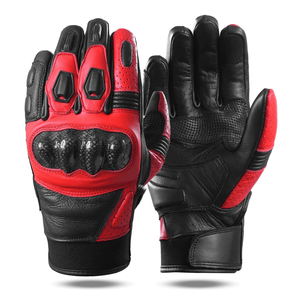 Men's Full Finger Unisex Gloves Red/Black Perforated Leather Knuckle Protection Printed Custom for Winter Auto Racing Motorcycle - Product Image 1