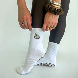 ODM Custom Pilates <b>Grip</b> <b>Socks</b> Embroidery Letter Design Anti-Slip Cotton Crew Yoga Daily Use Vietnam Manufacturer - Product Image 3