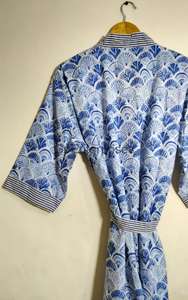 Kimono de algodón azul con estampado Floral para mujer, hermosa bata de verano, bata de Casa suave para damas de honor de otoño y primavera - Product Image 6