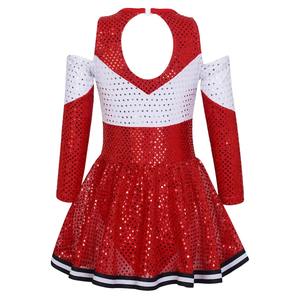 Uniforme de Porrista para Mujer, Vestido de Manga Larga con Lentejuelas en el Cuello, 1 Par de Bolas de Flores con Borlas, Conjunto Impermeable, Cortavientos y Transpirable - Product Image 1