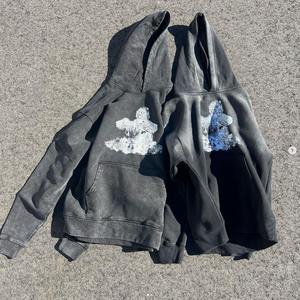 OEM Custom Manufacturer 3D Embroidery Distressed Patch Hoodies Print Cut and Sew Men Cropped Stone Acid Washed Hoodie - Product Image 4