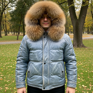 เสื้อแจ็คเก็ตหนังพัฟเฟอร์ แต่งฮู้ดขนสุนัขจิ้งจอกสีน้ำตาล ลายสก็อต สไตล์ลำลอง สำหรับผู้ชาย ใส่สบาย ระบายอากาศได้ดี ซิปปิด สำหรับฤดูร้อน - Product Image 2