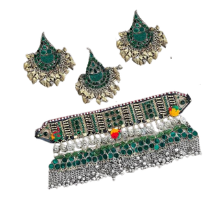 Mode féminine afghane Kuchi Tribal Vintage ensembles de bijoux léger respirant collier boucles d'oreilles pour les mariages dans un motif personnalisé - Product Image 5