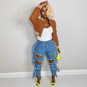 Venta al por mayor de chaquetas universitarias de moda de las mujeres de estilo corto de tendencias chaquetas de béisbol para damas transpirable de moda personalizada OEM - Product Image 5