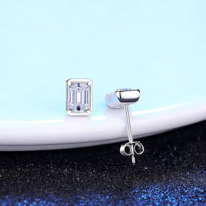 NOVAMART Fine Confidence-Boosting 1.2ct <b>Crystal</b> Clear Emerald Cut Moissanite <b>Stud</b> <b>Earrings</b> Wholesale Export - Product Image 6