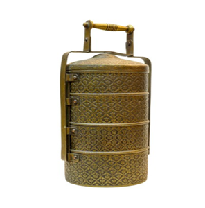 Boîte à lunch en cuivre, 3 étages, gravée, avec des accessoires cuillère et fourchette en laiton, disponible à prix de gros. - Product Image 4