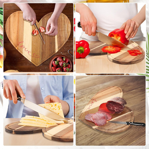 High Quality Natural Acacia <b>Wood</b> <b>Heart</b> Shaped Charcuterie Board with Spoon and Fork Wedding Gift from Vietnam - Product Image 3