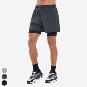 2025 pantalones cortos de gimnasio de algodón 100% personalizados de doble capa transpirable de secado rápido con bolsillo para teléfono patrón sólido estilo informal teñido liso - Product Image 1