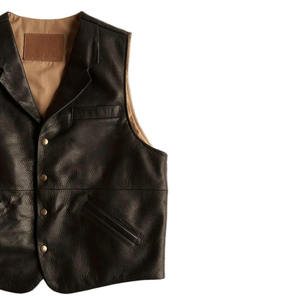 Men's Genuine <b>Leather</b> <b>Vest</b> Turn-down Collar Single Breasted Casual Outer Wear Solid Color Regular Length - Product Image 4