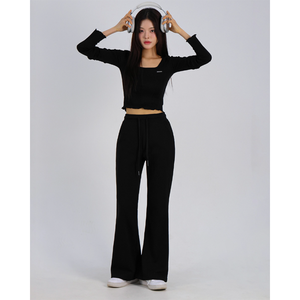 กางเกงออกกำลังกายผ้าฝ้าย2สีใส่สบาย, กางเกงเทรนนิ่งสไตล์เกาหลีสำหรับผู้หญิง H0054 - Product Image 4