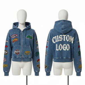 Nuevas Sudaderas con Capucha para Hombre, Estilo Pesado, con Parches Bordados, Personalizadas, con Cierre y Pedrería - Product Image 1